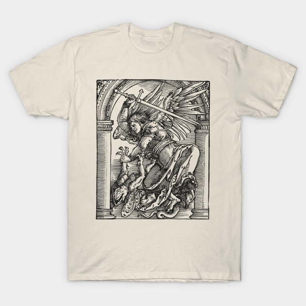 St Michael slays the dragon T-Shirt by Beltschazar